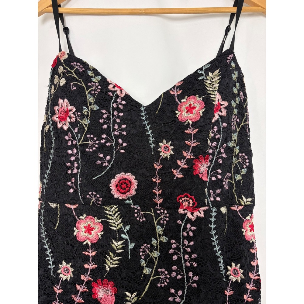 Siena Women Black Floral Embroidered Lace Midi Dress Mermaid Flounce Hem Size 14 - Picture 5 of 11